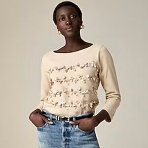 NWT j. Crew size L -tan mariner jersey long sleeve Embellishment Beaded